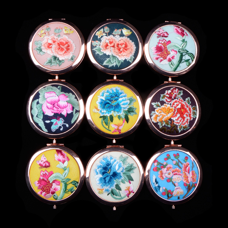 南溪化妆随身镜精品出国送礼刺绣中国风古风摄影 手绣镜子